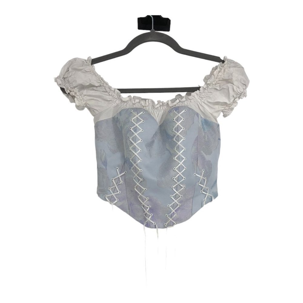 SOS Seamstress corset style off-the-shoulder crop top with lace-up detail size M